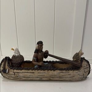 Native American Canoe Sculpture with Eagle